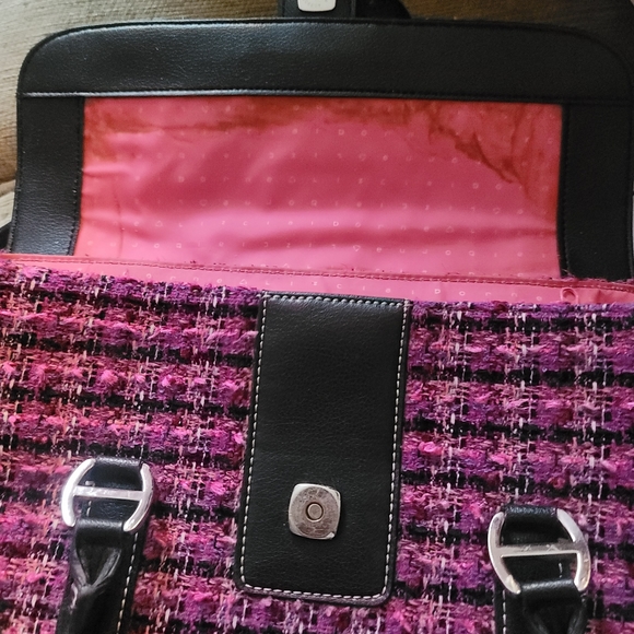 Liz Claiborne Tweed Plaid Fabric Satchel Purse Medium Size 12 by 7 - Picture 6 of 7